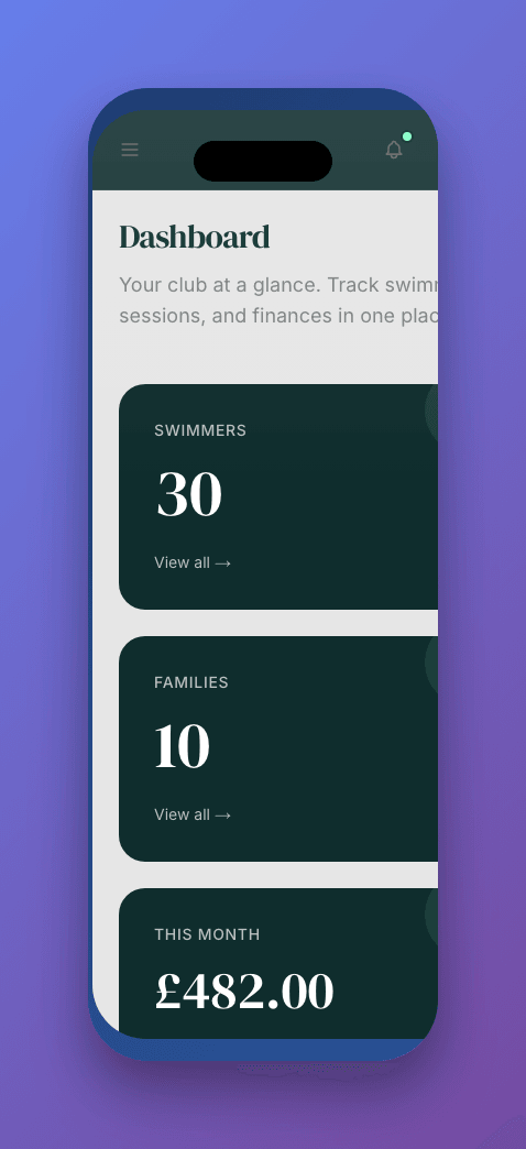 Swimly dashboard on an iPhone for quick financial overview