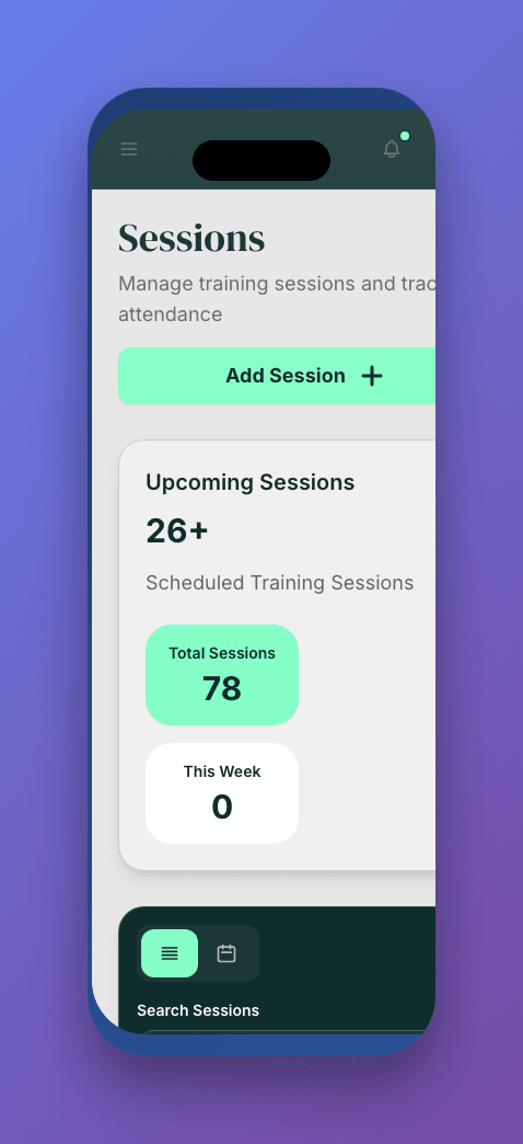 Swimly attendance register on an iPhone at poolside