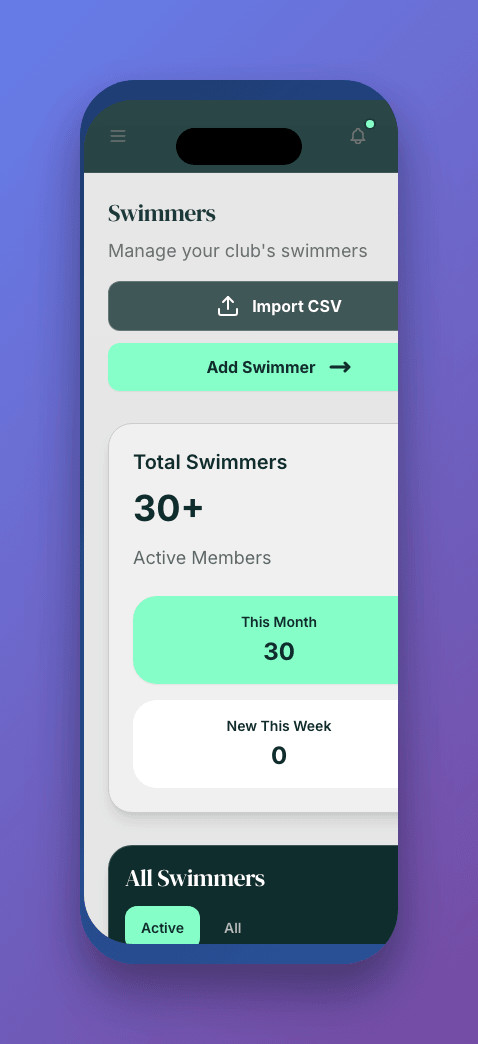 Swimly swimmers list on an iPhone for poolside access