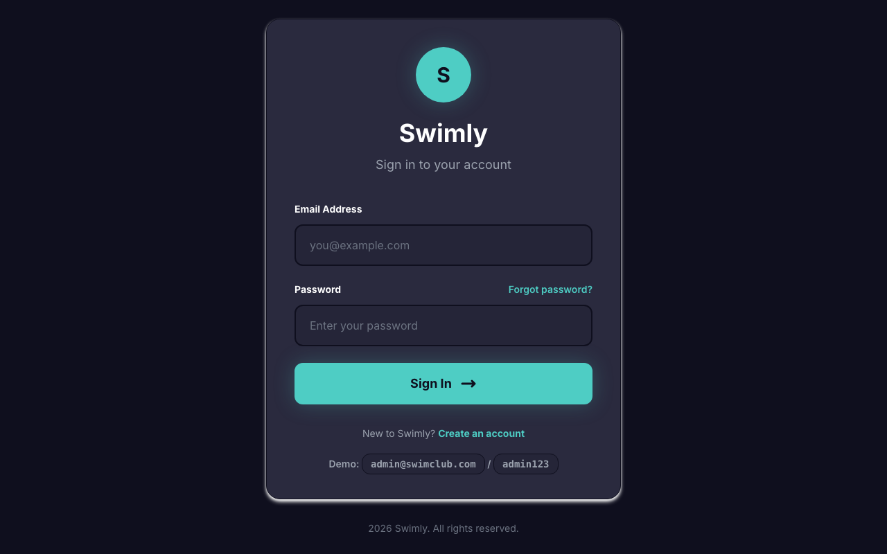 Digital attendance register showing swimmers checked in for a poolside session